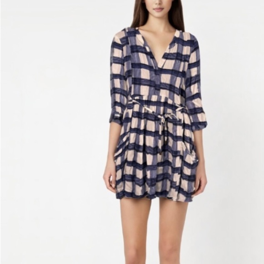 Mauve Blue and White Checkered Dress With Pockets Size XS